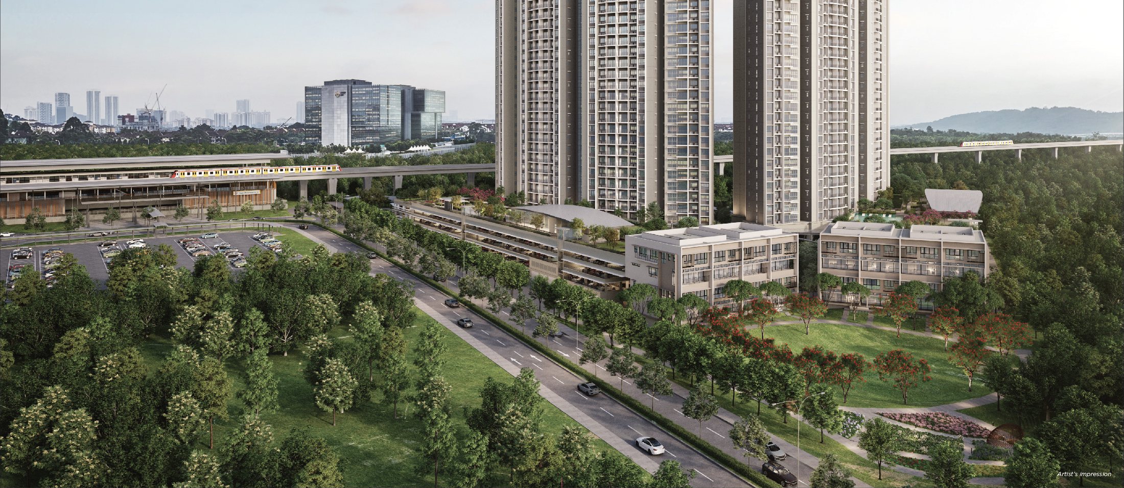 Linari Kwasa Damansara twin residential towers amid greenery