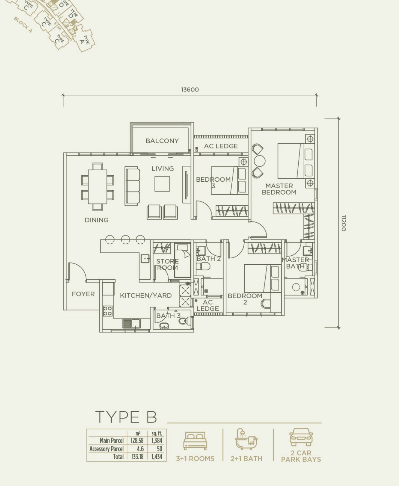 Type B floor plan 1,434 sqft