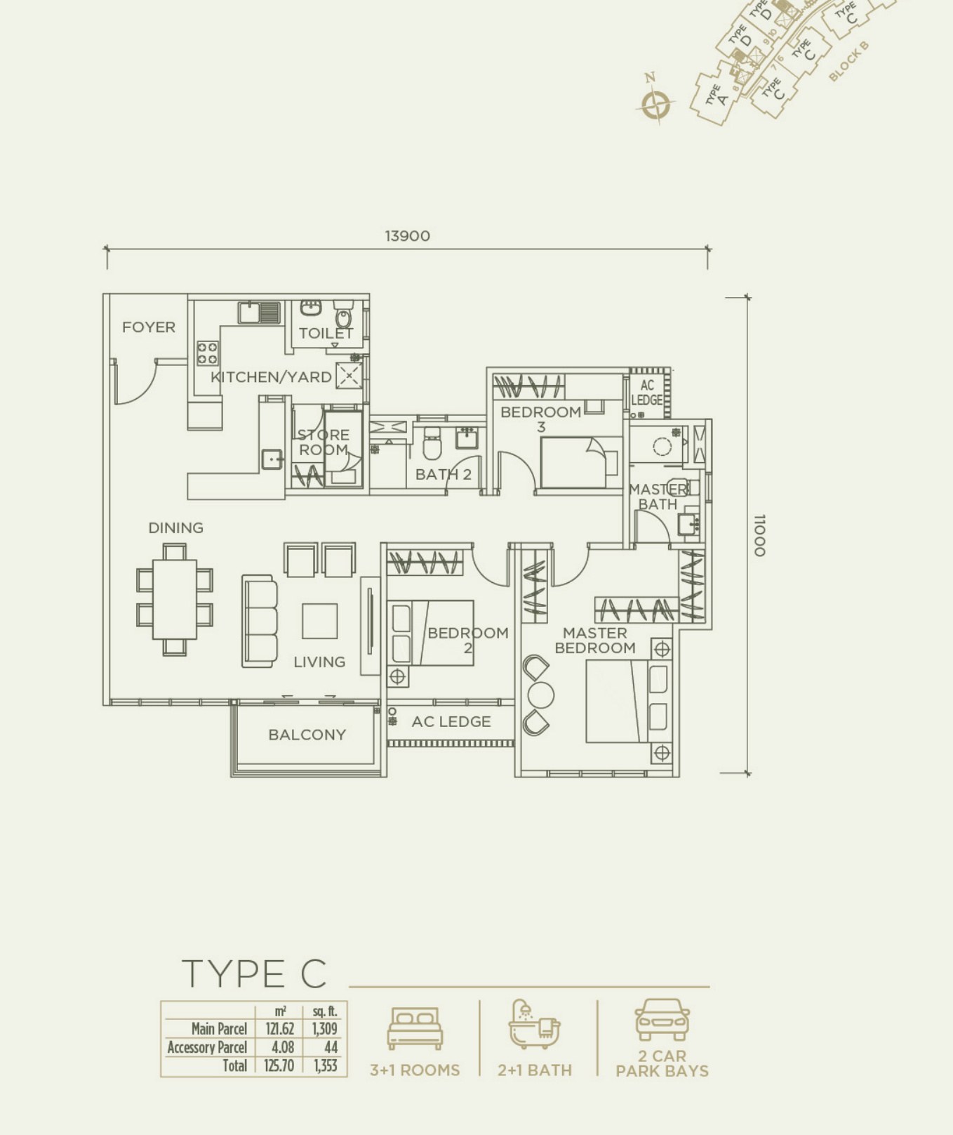 Type C floor plan 1,353 sqft