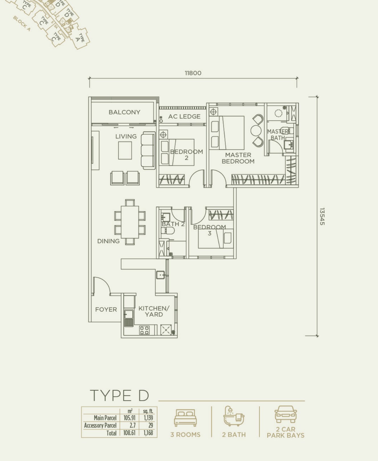 Type D floor plan 1,168 sqft